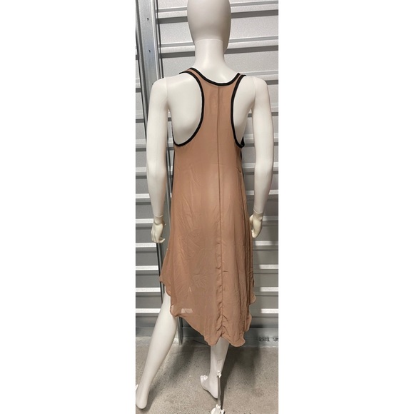Tan Brown & Black Sheer High Low Umbrella Coverup Top - Picture 5 of 8